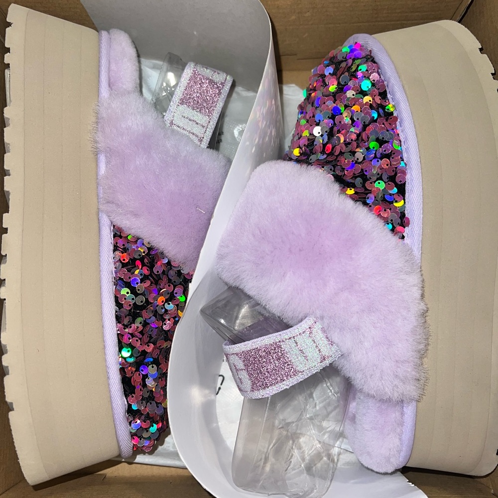 UGG FUNKETTE STELLAR SEQUIN PLATFORM SLIDES
